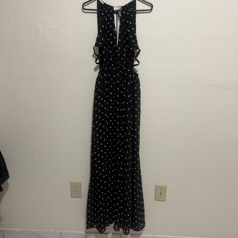 Fashion Nova‎ Polka Dot Maxi Dress Black White Halter Cut Out Open Back Large